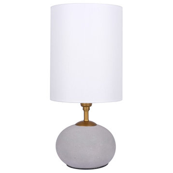 Cement Table Lamp, Concrete Base With Long White Fabric Drum Shade