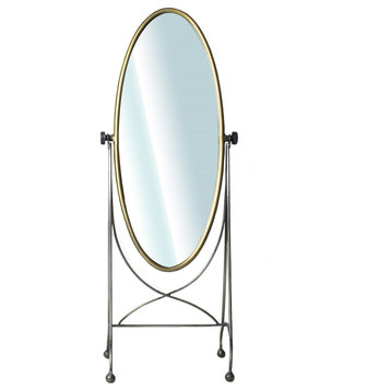 HomeRoots Gray and Gold Oval Vanity Floor Mirror