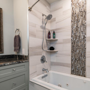 Primary Bath with Explosion Blue Quartzite Countertops