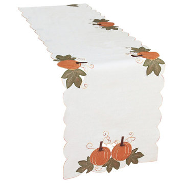 Pumpk" Patch Embroidered Cutwork Fall Table Runner, 15''x54''