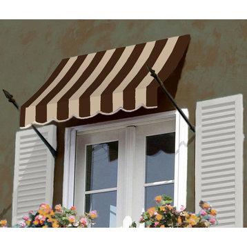 Awntech 7' New Orleans Acrylic Fabric Fixed Awning, Brown/Tan Stripe