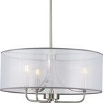 Progress Lighting - Riley Collection Brushed Nickel 3-Light Pendant - Incorporate a sleek simplicity and natural beauty with this pendant. A stunning organza fabric shade redefines love at first sight. Beneath the shade peaks a stylishly simple brushed nickel frame with polished nickel straps that attaches to the ceiling by a thin metal bar.