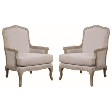 Home Square 2 Piece Regal Distressed Wood Accent Chair Set in Taupe Gray