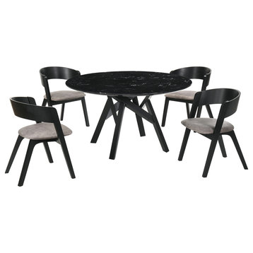 Benzara BM236397 5 Piece Dining Table With Open Curved Back Chairs, Black & Gray