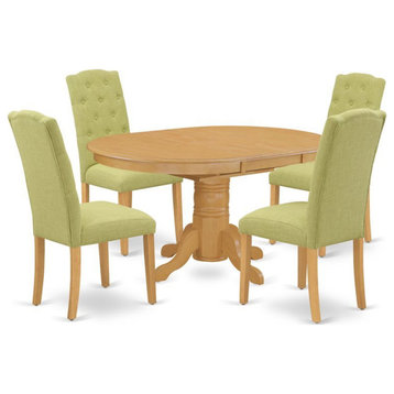 East West Furniture Avon 5-piece Wood Dining Set in Oak/Lime Green