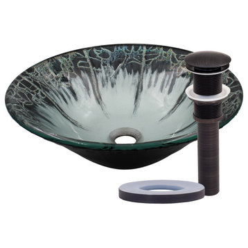 Novatto Credere Artsy Glass Vessel Bath Sink and Drain, Oil Rubbed Bronze