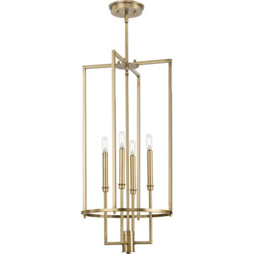Elara 4 Light Foyer Pendant, Vintage Brass