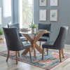 Linon Hale Wood and Glass 5 Piece Faux Leather Dining Set in Navy/Natural