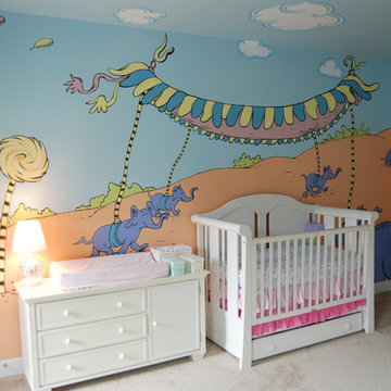 Oh, The Places You'll Go! Dr. Seuss Mural throughout a nursery