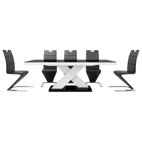 XENA Dining Set, Black/White Table/ Black Chairs