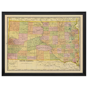 Nebraska Map 1909 - Vintage Art Framed Print of NE, 24" x 18" Brown Frame