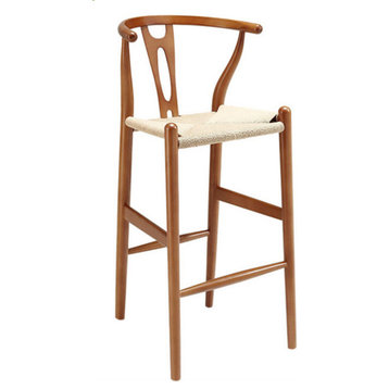 Wishbone Y Counter Stool, Walnut With Natural Seat