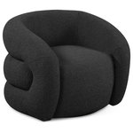 Meridian Furniture - Roxbury Boucle Fabric Upholstered Swivel Accent Chair, Black - Nestle yourself into the welcoming confines of this Roxbury boucle fabric swivel accent chair. A decadent seat fit for a king, this handsomely modern chair is the ideal accent chair to add to a living room, den, bedroom or office. The rich black boucle fabric blends nicely with most color schemes, and the deep channel tufted back is curved for comfort and eye appeal. The chair swivels, adding to the fun of what's sure to become everyone's favorite seat.