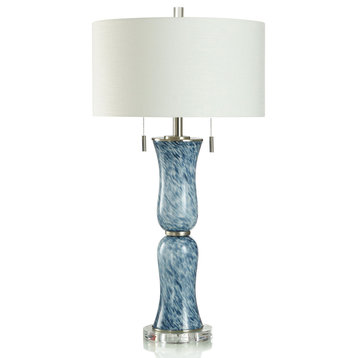 Blue Breeze Table Lamp Tortoise Hour Glass Patterned Body White Shade
