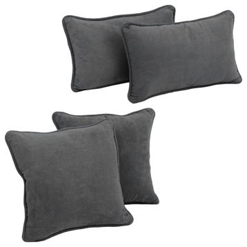 Double-Corded Solid Microsuede Throw Pillows With Inserts, Set of 4, Steel Gray