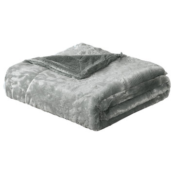 Plain Faux Fur Throw Blanket, String Grey, 50''x60''