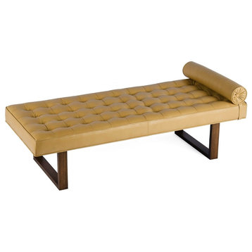 Retro Modern Tufted Leather Daybed, Lounge Chaise, Bench