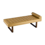 Retro Modern Tufted Leather Daybed, Lounge Chaise, Bench