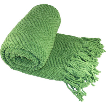 Tweed Knitted Throw Blanket, Green Eyes, 50"x60"