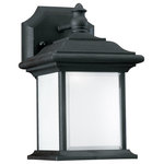 Generation Lighting Collection - Wynfield 1-Light Outdoor Wall Lantern, Black - The Sea Gull Lighting Wynfield one light outdoor wall fixture in black is an ENERGY STAR qualified lighting fixture that uses fluorescent bulbs to save you both time and money. The Wynfield collection by Sea Gull Lighting complements classical home designs with its soft curves and colonial accents. A Black Powdercoat finish over a durable cast aluminum body adds dependable quality to an enduring style. Either Frosted glass or Clear Beveled glass give the fixtures distinct appeal. The assortment includes small, medium and large one-light outdoor wall lanterns, a two-light outdoor wall lantern, a two-light, outdoor post lantern and a two-light outdoor ceiling flush mount. The fixtures with Frosted glass are also available in an ENERGY STAR-qualified LED version, and the one-light fixtures with Clear Beveled glass can easily convert to LED by purchasing LED replacement lamps sold separately.