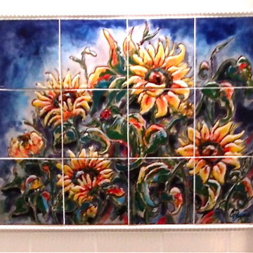 Tile Mural backsplash/Sunflowers