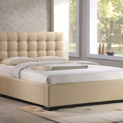 Cresent Tufted Upholstered Platform Bed in Beige Fabric - Platform Beds