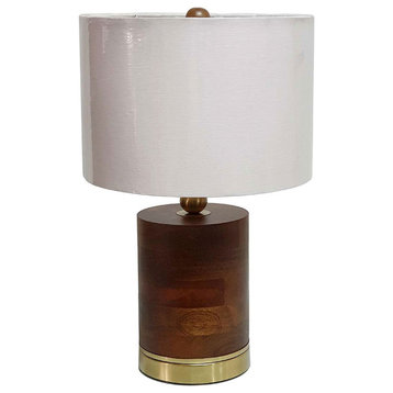 Mango Wood Table Lamp with Shade D13x20"