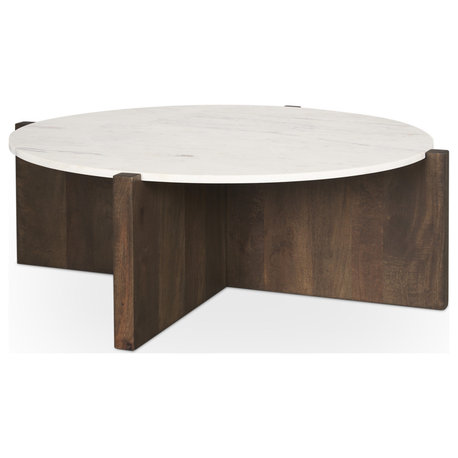 Bianca Dark Brown Wood w/ Marble Round Top Coffee Table