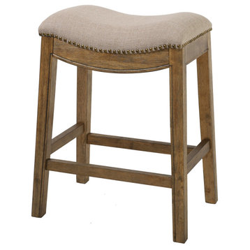 Counter Height Saddle Style Counter Stool With Cream Fabric and Nail head Trim