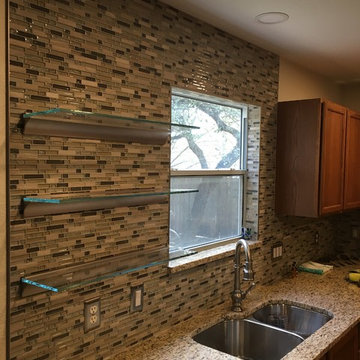 Kitchen Backsplash - Linear Mosaic and Glass with Santa Cecilia Granite Counter