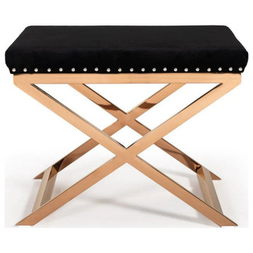 Allie Modern Black Velvet & Rosegold Stool/Ottoman