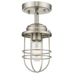 Golden Lighting - Golden Lighting 9808-SF PW Seaport - 1 Light Semi-Flush Mount - Nautical-inspired, Seaport is a collection of industrial fixtures to create your seaside retreat. Offered in pewter and matte black, the New England style is enhanced by protective cages that shield the otherwise exposed bulbs. Created to suit the needs of many, swivel canopies allow the fixtures to be mounted on sloped ceilings. Ball joints permit a multitude of configurations. Point the metal shade down for directional task lighting or angle it out to fit a low ceiling or tight space. This semi-flush mount is UL approved for use in a bathroom, but also works perfectly in a kitchen, living room, entry, or hallway.  Assembly Required: TRUE