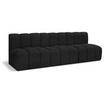 Meridian Furniture - Arc Boucle Fabric Upholstered 3-Pc. Modular Sofa, Black - Give your living room or den the perfect blend of style and versatility with this Arc boucle fabric curved modular Sectional. Part of the Arc modular furniture collection, this Sectional comes upholstered in rich black boucle fabric and features deep channel tufting that adds a touch of luxury while enhancing comfort and support. A seamless combination of form and function, this chair can be used with other Arc pieces to create a myriad of configurations in your well-curated room.