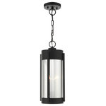 Livex Lighting - Sheridan 2 Light Black/Brushed Nickel Candles Medium Outdoor Pendant Lantern - The Sheridan outdoor collection has a clean, crisp look and contemporary appeal. This two-light stainless steel medium pendant lantern has a black finish with brushed nickel finish candles and features electrical plated smoke glass.
