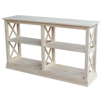 Farmhouse Console Table, X-Shaped Design With Rectangular Wooden Top, Unfinished