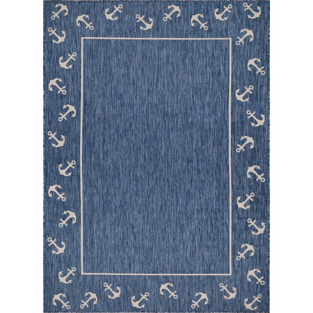 Nautical Anchor Border Indoor Outdoor Rug, 7'6"x9'5"