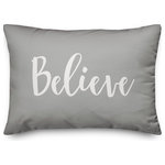 Designs Direct Creative Group - Believe, Believe Gray 14x20 Lumbar Pillow - Decorate for Christmas with this holiday-themed pillow. Digitally printed on demand, this  design displays vibrant colors. The result is a beautiful accent piece that will make you the envy of the neighborhood this winter season.