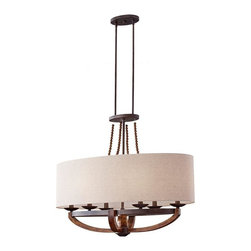 Adan 6-Light Rustic Iron/Burnished Wood Billiard Island Chandelier - Chandeliers