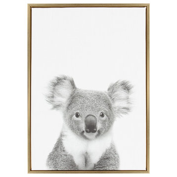 Sylvie Koala II Portrait Framed Canvas Wall Art by Simon Te Tai, Gold 23x33