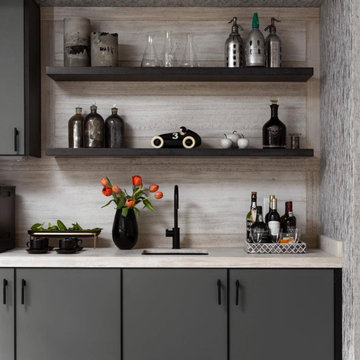 Contemporary Wet Bar Featuring the HydroTap Arc in Matte Black