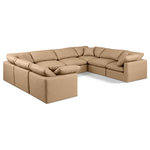 Meridian Furniture - Indulge Upholstered Modular U-Shaped Sectional, Tan, 8-Piece: 4 Armless Chair, 4 Corner Chair, Fiber Stuffed Vegan Leather - Experience ultimate comfort and style with our tan vegan leather Indulge Sectional. The luxurious vegan leather will elevate the aesthetic of any room. This sofa provides ample space for you to relax while its modular build offers the option of unlimited configurations. Whether you're looking to add a stylish element to your living room or a comfortable seating option to your bedroom, this sofa is the perfect choice.