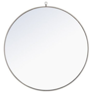 Metal Frame Round Mirror With Decorative Hook 36 Inch Silver Finish