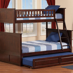 Nantucket Twin over Full Bunk Bed with Raised Panel Trundle | Antique Walnut - Bunk Beds
