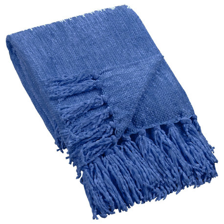 Crystal Chenille Knitted Throw Blanket, Lapis Blue