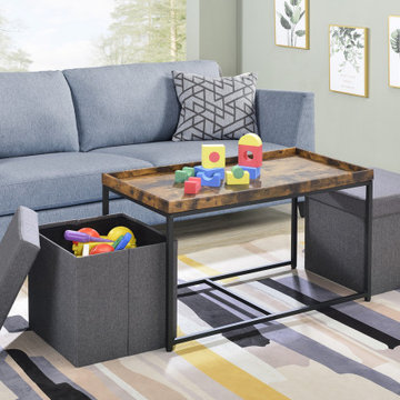 Monty 35" Wood Grain 3Pc Coffee Table Set with Raised Edges
