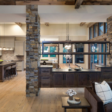 Weathered Antique Timbers as Window Framing and Wide Plank Flooring