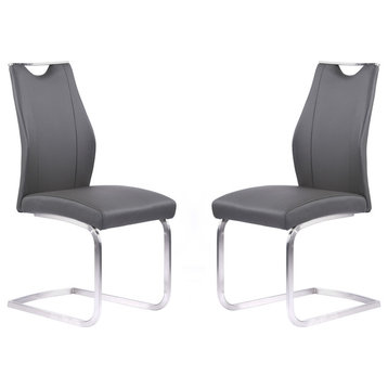 Bravo Contemporary Brushed Stainless Steel Dining Chairs, Set of 2, Gray