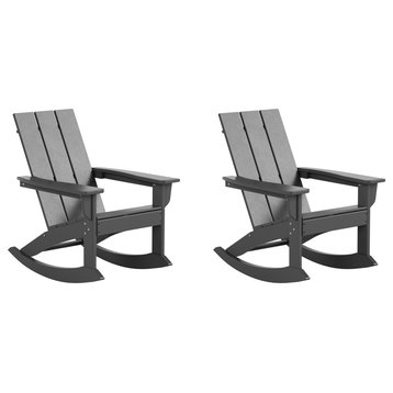 WestinTrends Set of 2 Modern Adirondack Outdoor Rocking Chairs, Gray