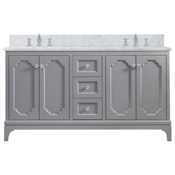 Queen 60 In. Marble Countertop Vanity in Cashmere Grey with Waterfall Faucet