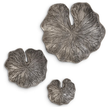Lotus Leaf Wall Tiles, 3-Piece Set, Black/Silver, Aluminum